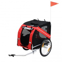 Remorque vélo pour chien animaux pliable 8 réflecteurs drapeau barre attelage inclus acier polyester imperméable max. 40 Kg 130L x 73l x 90H cm rouge