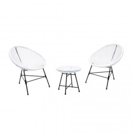 Salon de jardin 2 fauteuils oeuf + table basse blanc ACAPULCO
