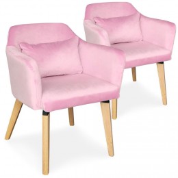 Lot de 2 chaises / fauteuils scandinaves Shaggy Velours Rose