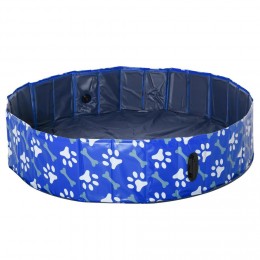 Piscine pour chien bassin PVC pliable anti-glissant facile à nettoyer Ø 1,4 m hauteur 30 cm motifs os pattes bleu