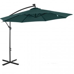 Parasol déporté octogonal parasol LED inclinable manivelle piètement acier dim. Ø 3 x 2,6H m vert