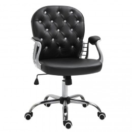 Fauteuil de bureau chaise de bureau ergonomique réglable roulettes pivotantes boutons strass revêtement synthétique PU 59,5L x 60,5l x 95-105H cm noir