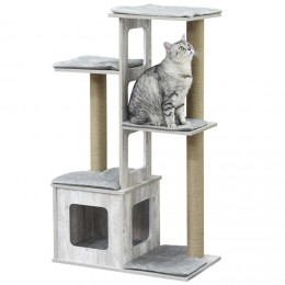 Arbre à chats design contemporain griffoirs grattoirs sisal naturel niche plate-formes 6 coussins MDF bois gris