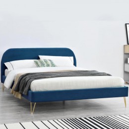 Cadre de lit en velours bleu & pieds laiton 160x200 cm PHOENIX