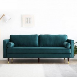 Canapé droit design vintage 3 places en velours vert NALHA