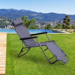 Chaise longue pliable bain de soleil transat de relaxation dossier inclinable avec repose-pied polyester oxford