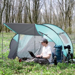 Tente pop up montage instantané - tente de camping 3-4 pers. - 2 portes, 2 fenêtres moustiquaires - dim. 2,86L x 2,09l x 1,22H m - fibre verre polyester bleu gris