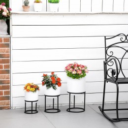 Supports de pots de fleurs design - supports à plantes - lot de 3 avec pots de fleurs - métal époxy noir et blanc