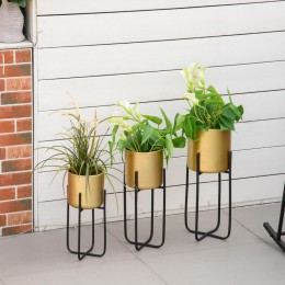 Supports de pots de fleurs design - supports à plantes - lot de 3 avec pots de fleurs - métal époxy noir doré