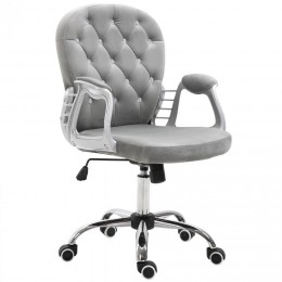Fauteuil chaise de bureau style contemporain capitonné boutons strass hauteur réglable pivotant 360° tissu velours gris clair