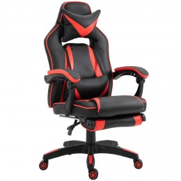 Fauteuil gamer grand confort fauteuil de bureau gamer pivotant inclinable avec coussins et repose-pieds P.U noir rouge