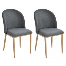 Lot de 2 chaises salon design scandinave dim. 50L x 58l x 85H cm lin gris métal imitation bois