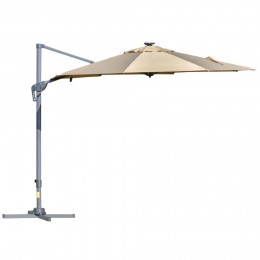 Parasol déporté octogonal parasol LED inclinable pivotant manivelle piètement acier dim. Ø 3 x 2,48H m beige