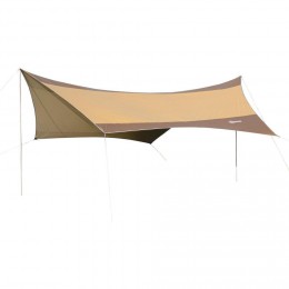 Bâche anti-pluie voile d'ombrage toile de camping 5,6L x 5,5l m polyester haute densité 190T imperméable marron doré