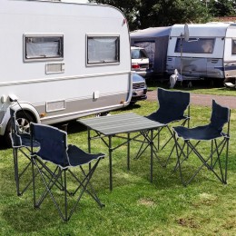 Table de camping + 4 chaises + sac de transport - pliant léger petit portable - pour pique-nique, festival, barbecue, randonnée, pêche - acier alu. noir Oxford bleu