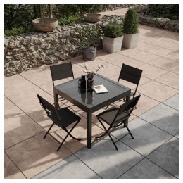 Table de jardin extensible aluminium 90/180cm  + 4 Chaises pliantes textilène gris anthracite - BORA