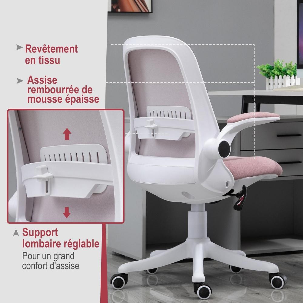 Hbada Chaise de bureau ergonomique avec accoudoirs rabattables et support  lombaire, hauteur réglable : : Cuisine et Maison