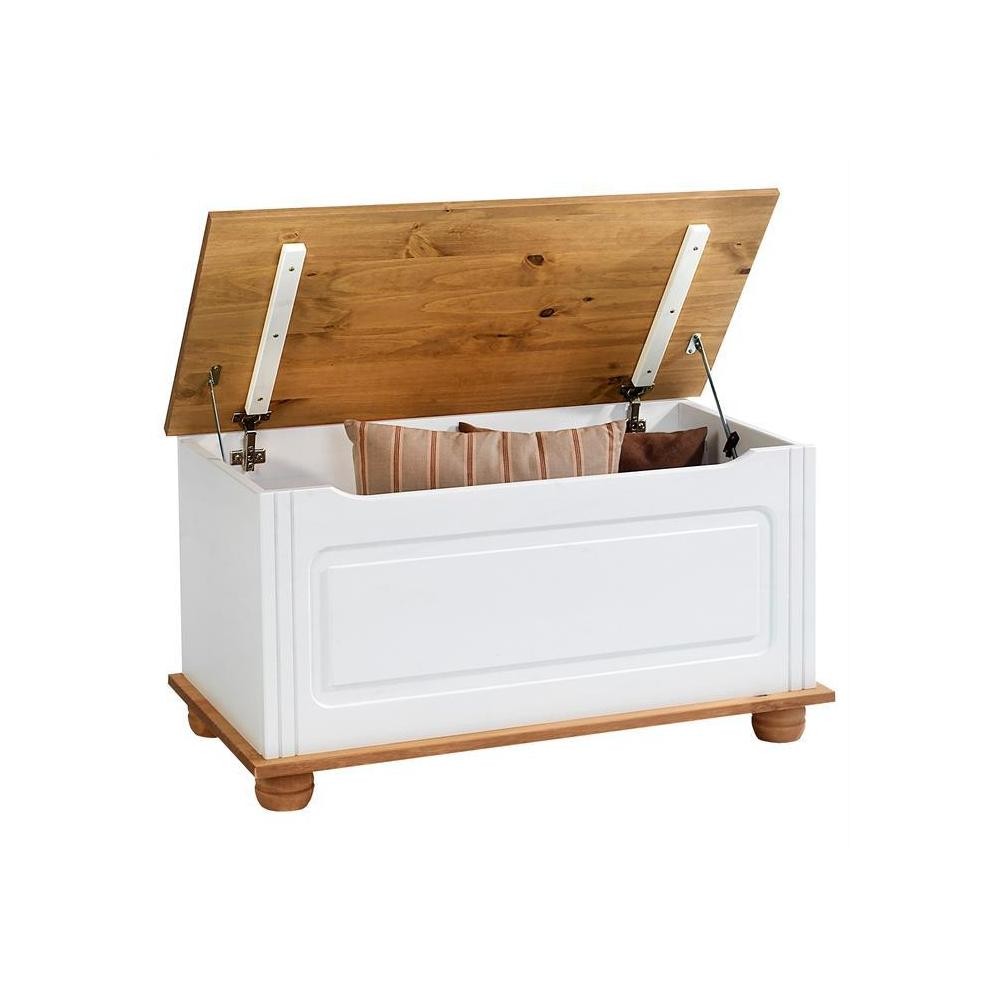 Coffre de rangement BRISTOL en pin massif lasuré blanc et brun - Commode et  meuble de rangement - Chambre - Meuble