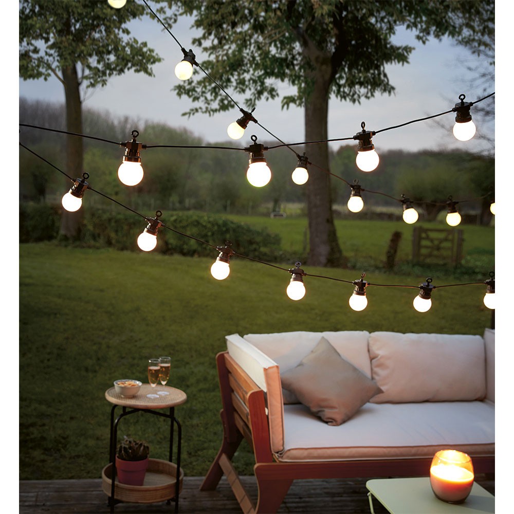 Guirlande solaire guinguette 50 LEDs blanc chaud design ampoule 5,8 m -  Décoration solaire et borne solaire - Luminaire exterieur - Jardin et Plein  air
