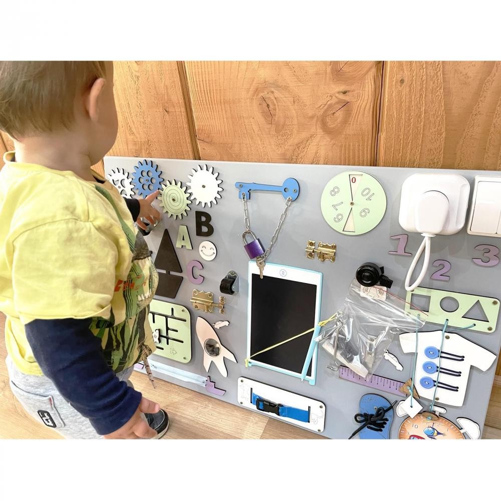 Tableau d'activité sensoriel Montessori en bois - Gris - 30 cm - Jeux d' éveil - Puériculture - Enfants, jouets et jeux