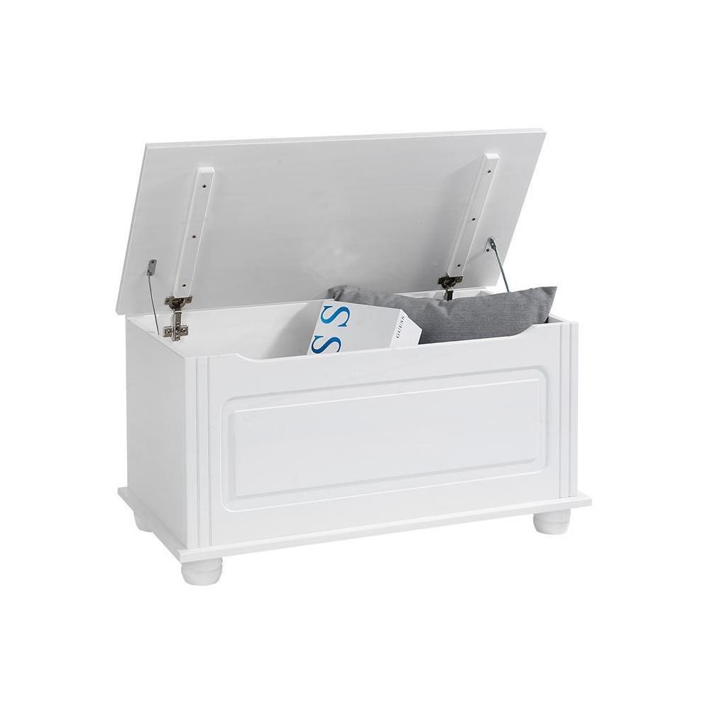 Coffre de rangement BRISTOL en pin massif lasuré blanc - Commode et meuble  de rangement - Chambre - Meuble
