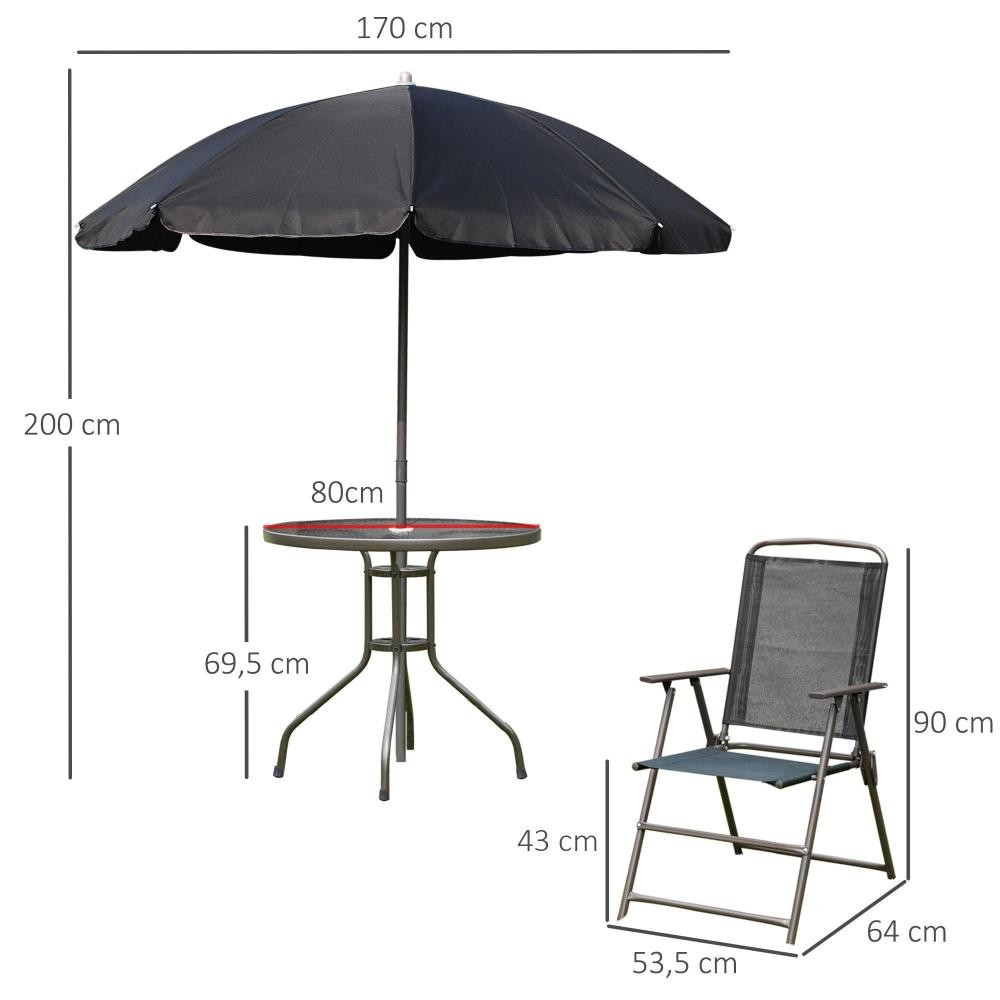 Salon de jardin table d'extérieur ronde pliante 80cm 2 chaises