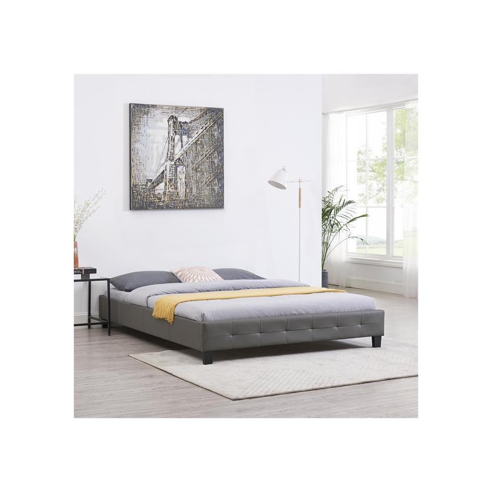 IDIMEX Lit futon THOMAS couchage double 140 x 200 cm 2 places / 2  personnes, en pin massif lasuré blanc pas cher 